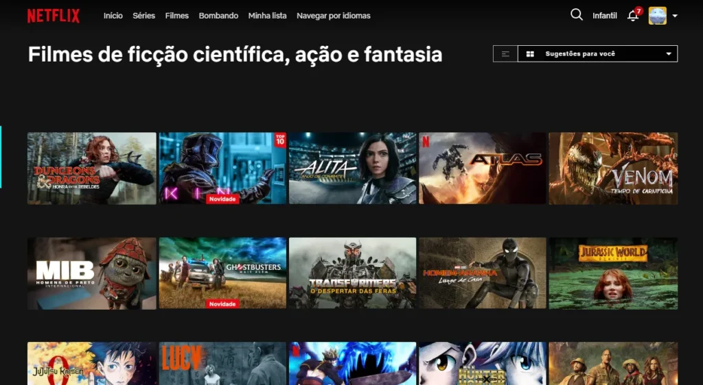 Código 1568 para Filmes de ficção científica, ação e fantasia (Netflix)